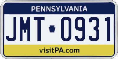 PA license plate JMT0931