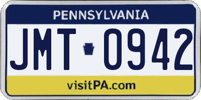 PA license plate JMT0942