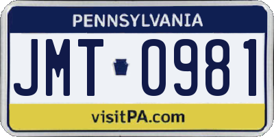 PA license plate JMT0981