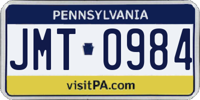 PA license plate JMT0984