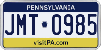 PA license plate JMT0985