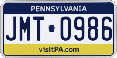 PA license plate JMT0986