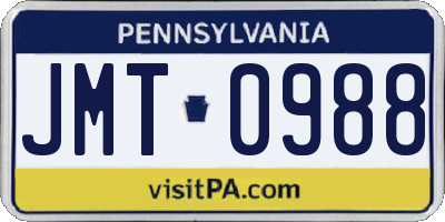 PA license plate JMT0988