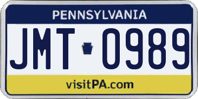 PA license plate JMT0989