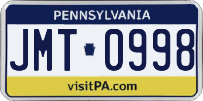 PA license plate JMT0998