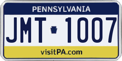 PA license plate JMT1007