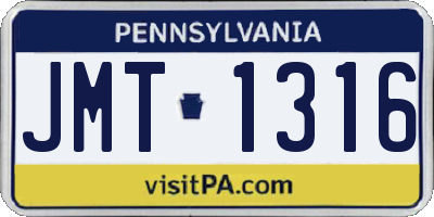 PA license plate JMT1316