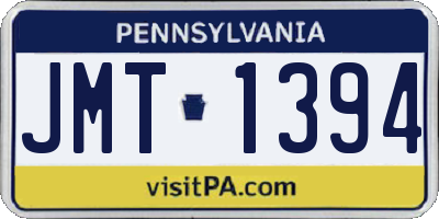PA license plate JMT1394