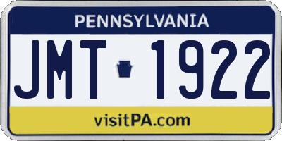 PA license plate JMT1922