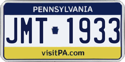 PA license plate JMT1933