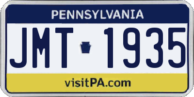 PA license plate JMT1935