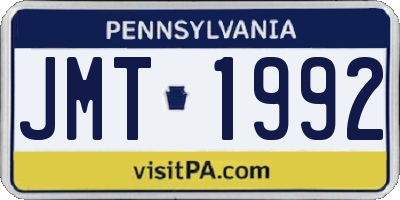 PA license plate JMT1992