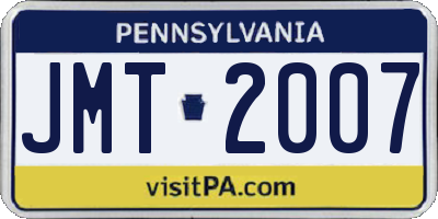 PA license plate JMT2007