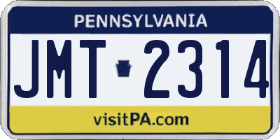 PA license plate JMT2314