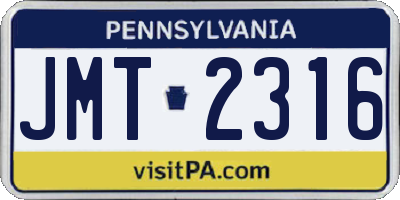PA license plate JMT2316