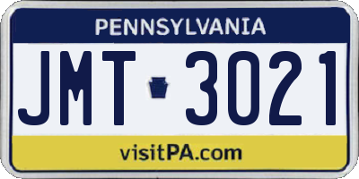 PA license plate JMT3021