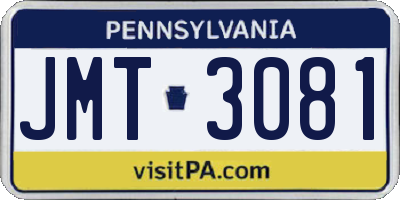 PA license plate JMT3081