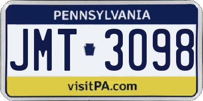 PA license plate JMT3098