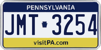 PA license plate JMT3254
