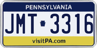 PA license plate JMT3316