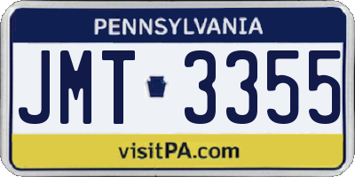 PA license plate JMT3355