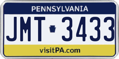 PA license plate JMT3433