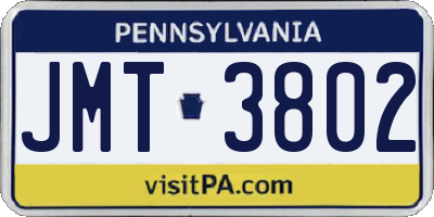 PA license plate JMT3802