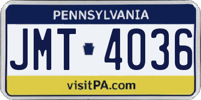 PA license plate JMT4036
