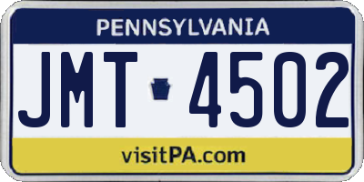 PA license plate JMT4502