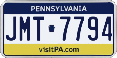 PA license plate JMT7794