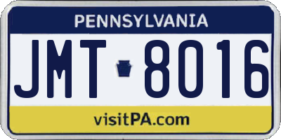 PA license plate JMT8016