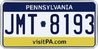 PA license plate JMT8193