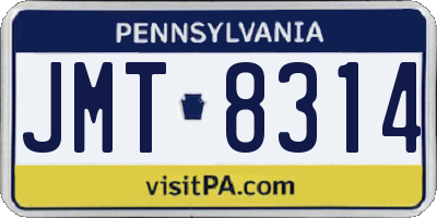 PA license plate JMT8314