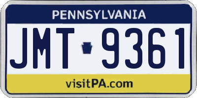 PA license plate JMT9361