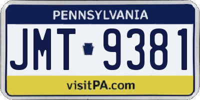 PA license plate JMT9381