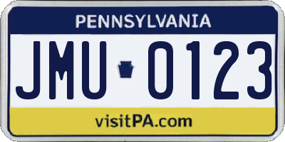 PA license plate JMU0123
