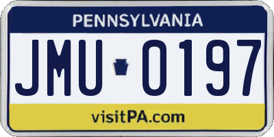 PA license plate JMU0197