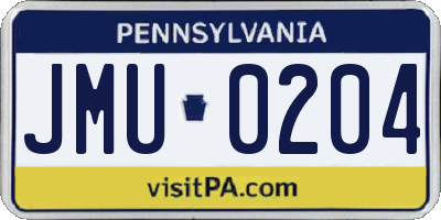 PA license plate JMU0204