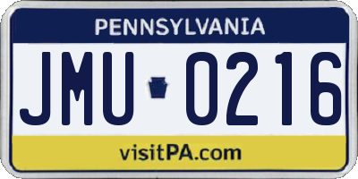 PA license plate JMU0216