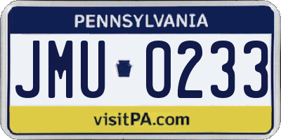 PA license plate JMU0233