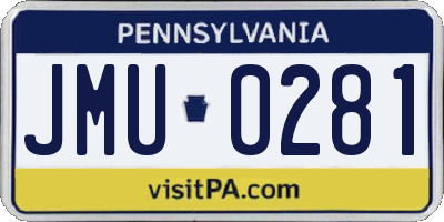 PA license plate JMU0281