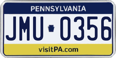 PA license plate JMU0356