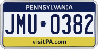 PA license plate JMU0382