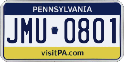 PA license plate JMU0801