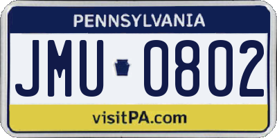 PA license plate JMU0802