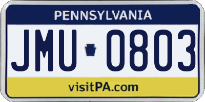 PA license plate JMU0803