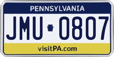 PA license plate JMU0807