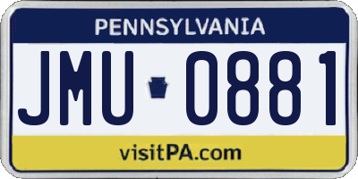 PA license plate JMU0881