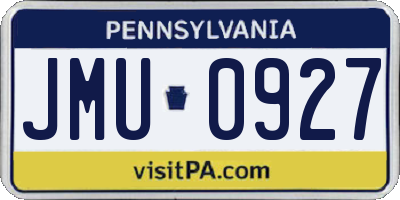 PA license plate JMU0927
