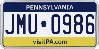 PA license plate JMU0986